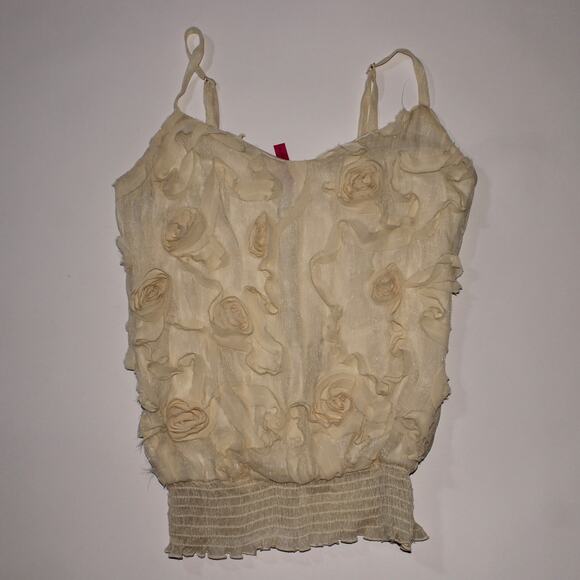 Y2K Heart Soul Cream Double Lined Scrunched Top With Roses Size M - Picture 1 of 5